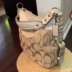 Coach Monogram Signature Side Buckles Hobo Canvas Bag